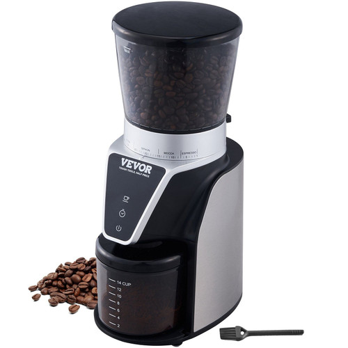 VEVOR Conical Burr Grinder, Electric Adjustable Burr Mill with 51 Precise Grind Setting, 9.7-Ounce 