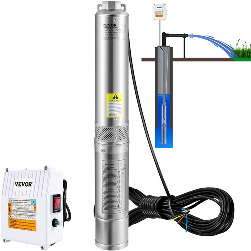 VEVOR Deep Well Submersible Pump, 2HP 230V/60Hz, 37GPM 427 ft Head, with 33 ft Cord & External Cont