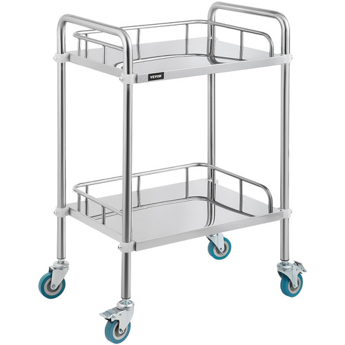 VEVOR 2-Shelf lab cart with Wheels Stainless Steel Rolling cart Lab Cart Utility Cart with high-Pol