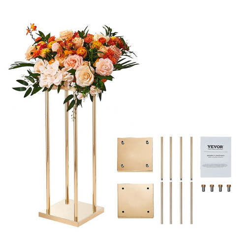 VEVOR 4PCS Gold Metal Column Wedding Flower Stand, 31.5inch High With Metal Laminate, Vase Geometri