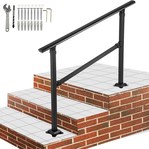 VEVOR Outdoor Stair Railing, Fits for 1-4 Steps Transitional Wrought Iron Handrail, Adjustable Exte