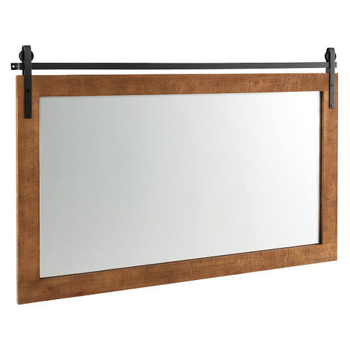 40 Inch x 26 Inch Rectangle Barn Door Style Wall Mounted Mirror with Solid Wood Frame and Metal Bra