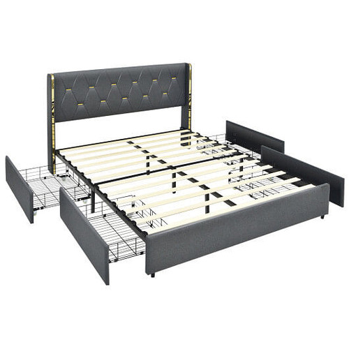 Full/Queen Size Upholstered Bed Frame with 4 Storage Drawers-Full Size
