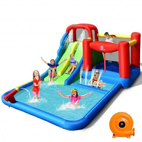 Inflatable Water Slide Kids with Ocean Balls and 780W Blower - Color: Blue