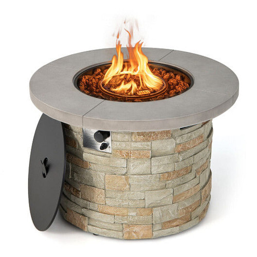 36 Inch Propane Gas Fire Pit Table with Lava Rock and PVC cover-Gray - Color: Gray