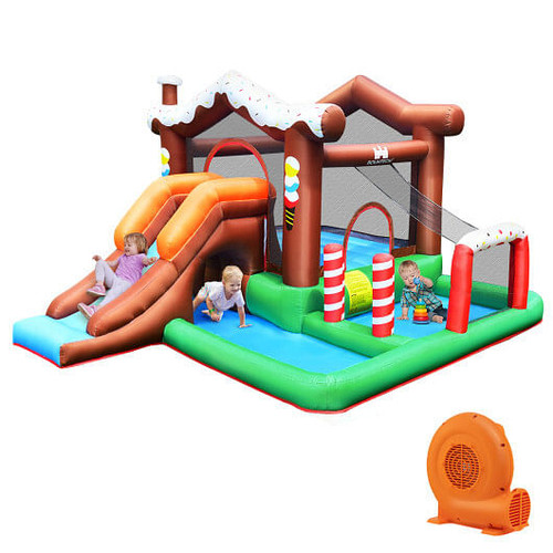 Kids Inflatable Bounce House Jumping Castle Slide Climber Bouncer with 550W Blower - Color: Multico