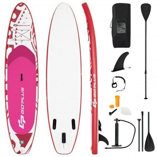 11 Feet Inflatable Adjustable Paddle Board with Carry Bag - Color: Pink - Size: L