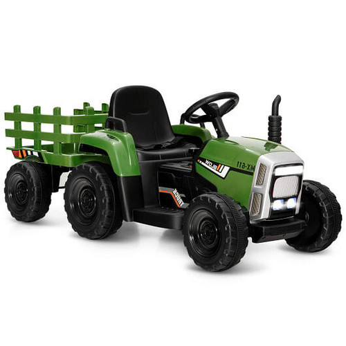 12V Ride on Tractor with 3-Gear-Shift Ground Loader for Kids 3+ Years Old-Dark Green - Color: Dark 