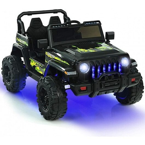 12V Kids Ride-on Jeep Car with 2.4 G Remote Control-Black & Green - Color: Black & Green