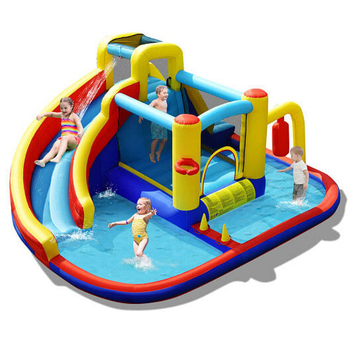 7-in-1 Inflatable Water Slide Bounce Castle with Splash Pool and Climbing Wall without Blower - Col
