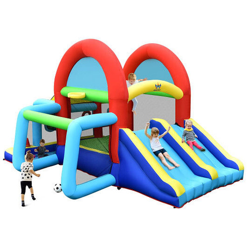 Inflatable Jumping Castle Bounce House with Dual Slides without Blower - Color: Blue