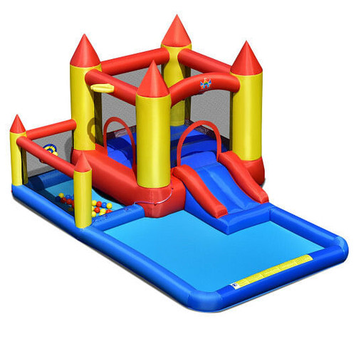 Inflatable Water Slide Castle Kids Bounce House with 480W Blower - Color: Multicolor