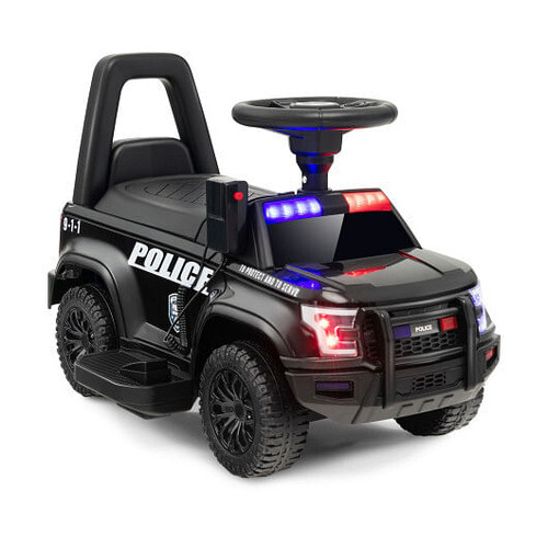 6V Kids Ride On Police Car with Real Megaphone and Siren Flashing Lights-Black - Color: Black