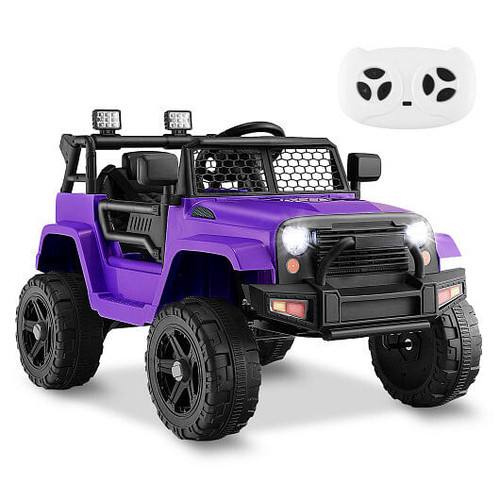 12V Kids Ride On Truck with Remote Control and Headlights-Purple - Color: Purple