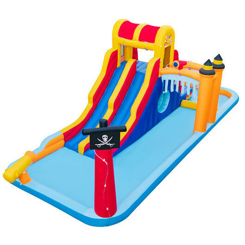 6-In-1 Inflatable Water Slide with Dual Slides and Cave Crawling Game without Blower - Color: Multi