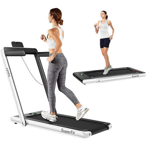 2.25HP 2 in 1 Folding Treadmill with APP Speaker Remote Control-White - Color: White - Size: 2-2.75
