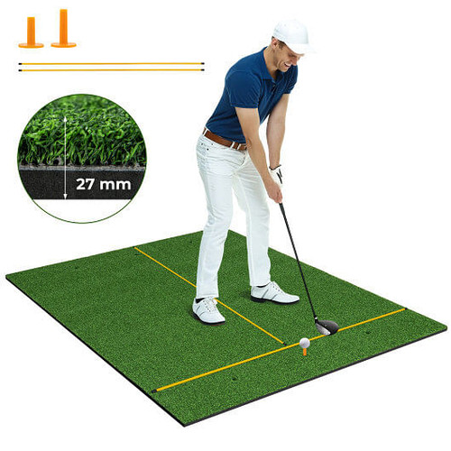 Artificial Turf Mat for Indoor and Outdoor Golf Practice Includes 2 Rubber Tees and 2 Alignment Sti