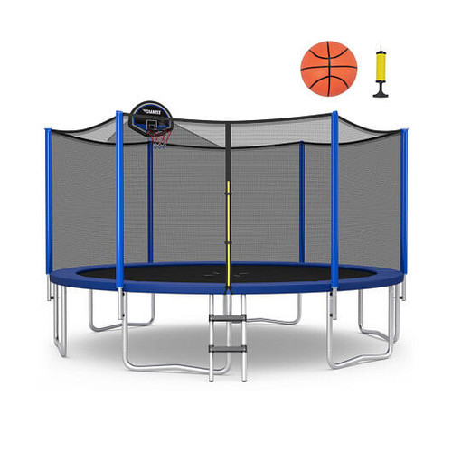 12/14/15/16 Feet Outdoor Recreational Trampoline with Enclosure Net-14 ft - Color: Black - Size: 14