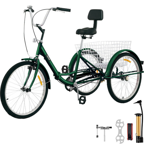 VEVOR Tricycle Adult 24'' Wheels Adult Tricycle 1-Speed 3 Wheel Bikes For Adults Three Wheel Bike F