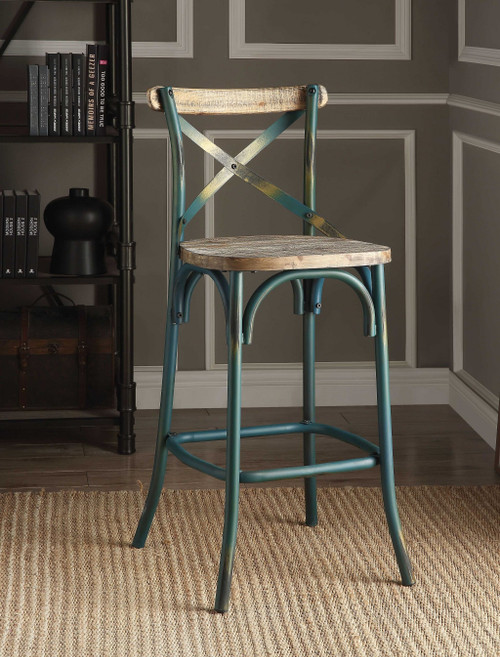 43" Brown And Turquoise Iron Chair With Footrest