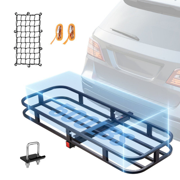 VEVOR Hitch Cargo Carrier, 53 x 19 x 5 in Trailer Hitch Mounted Steel Carrier Basket, 500lb Loading
