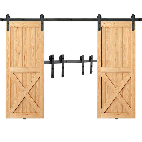 VEVOR 8FT Sliding Barn Door Hardware Kit, 330LBS Heavy Duty Barn Door Track Kit for Double Doors, F