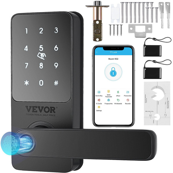 VEVOR Smart Lock, 5-in-1 Smart Door Knob, Fingerprint Deadbolt with App Control, Bluetooth Smart Lo