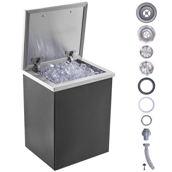 VEVOR Drop in Ice Chest, 14"L x 12"W x 18"H Stainless Steel Ice Cooler, Commercial Ice Bin with Hin
