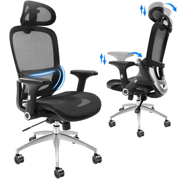 VEVOR Ergonomic Office Chair, Desk Chair with Mesh Seat, Angle and Height Adjustable Home Office Ch