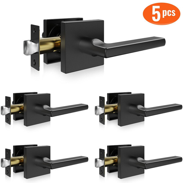 VEVOR Passage Door Handle, 5 Pack Matte Black Door Lever, Left or Right Handing Reversible Lever No