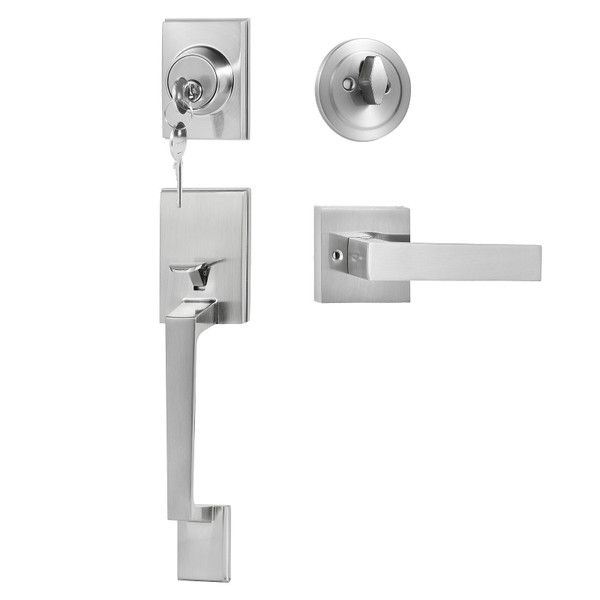 VEVOR Front Door Handle and Deadbolt Set, Satin Nickel Square Handle Set with Lever Door Handle, Si