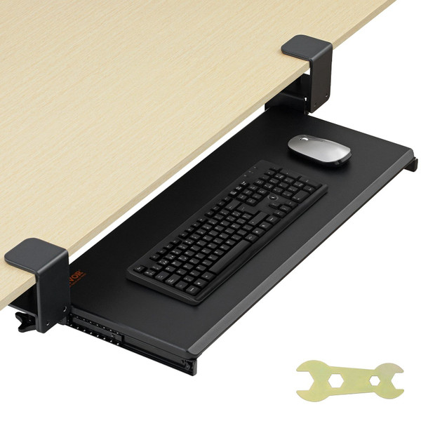 VEVOR Keyboard Tray Under Desk, Pull out Keyboard/Mouse Tray Under Desk with Sturdy No-drill C Clam