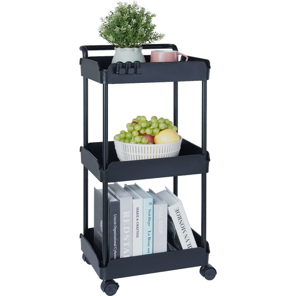 VEVOR 3-Tier Rolling Utility Cart, Kitchen Cart with Lockable Wheels, Multi-Functional Storage Trol