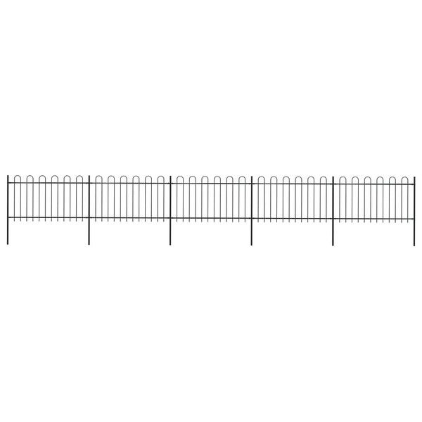 vidaXL Garden Fence with Hoop Top Steel 27.9' Black