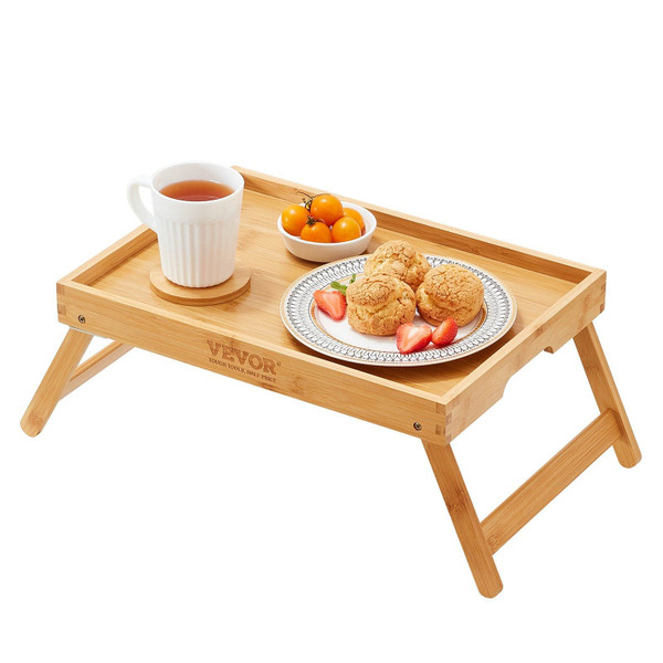 VEVOR Bed Tray Table with Foldable Legs, Bamboo Breakfast Tray for Sofa, Bed, Eating, Snacking, and