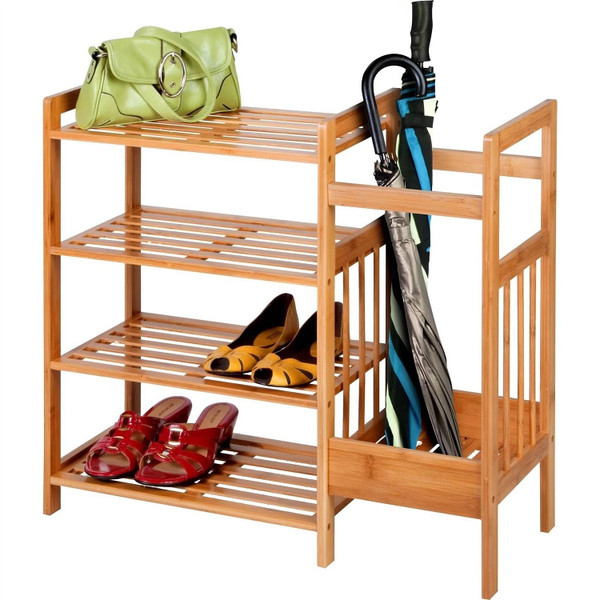 2-Shelf Entryway Shoe Rack Bench with Bla2-in-1 Entryway 4-Shelf Bamboo Shoe Rack and Umbrella Hold