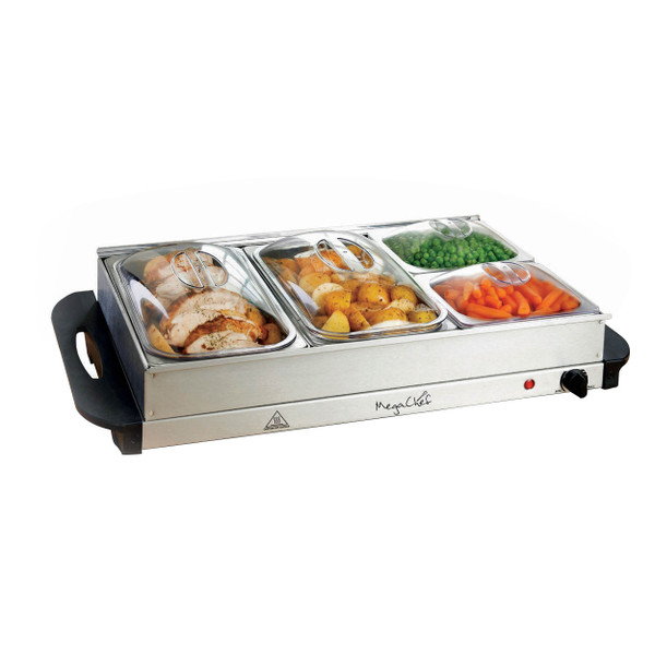 MegaChef Buffet Server & Food Warmer With 4 Removable Sectional Trays , Heated Warming Tray and Rem