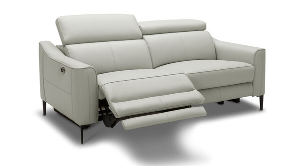 60" Grey Genuine Leather And Black Power Reclining Love Seat with USB