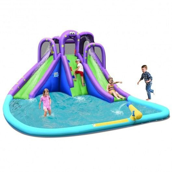 Inflatable Water and Sand Park Mighty Bounce House with Large Pool - Color: Purple