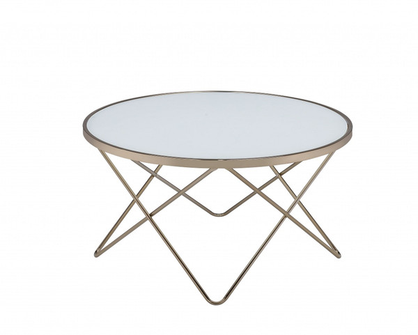 34" X 34" X 18" Frosted Glass Champagne Coffee Table