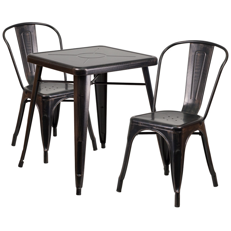 Indoor/Outdoor Cafe Metal Piece set- Square Table with