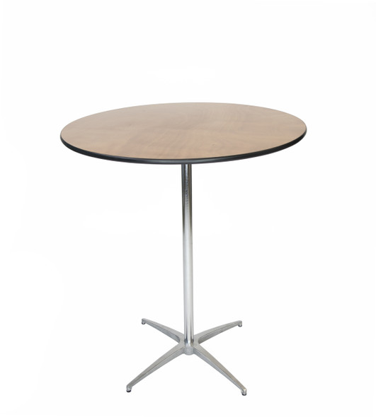 Luan  36" Round Wood Cocktail Table, Vinyl Edging, 30"H & 42"H Poles Included