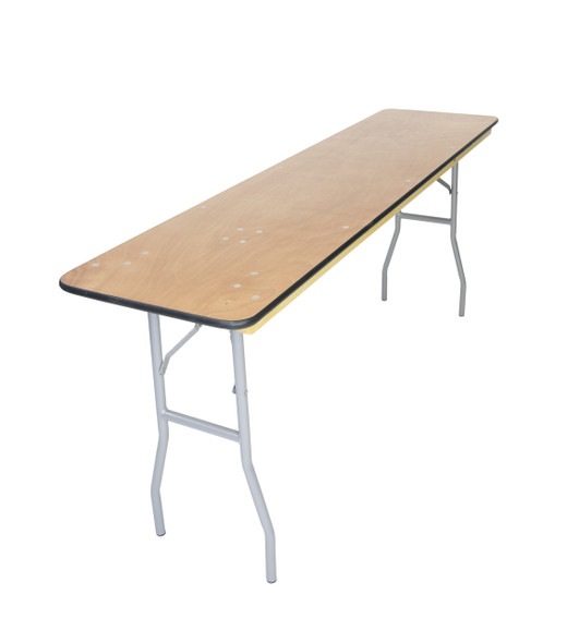 Luan 18"x72" (6 ft) Seminar Wood Folding Table, Vinyl Edging, Bolt-Thru Top, Locking Steel Frame