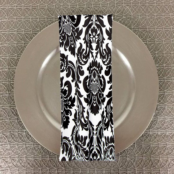 Dozen (12-pack) Alterio Black & White Damask Table Napkins (SS-NAPKIN-ALTERIO)