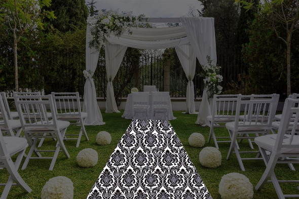 30"W Alterio Black & White Damask Aisle Runner