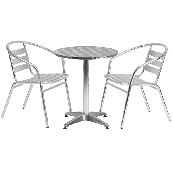 Aluminum Indoor/Outdoor Table Set with Slat Chairs-23.5"Round with 2 Chairs