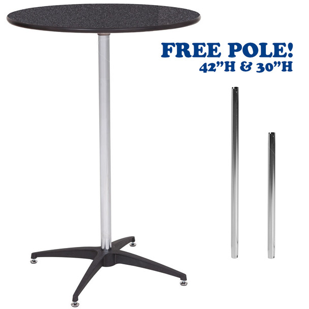 30" Round Premier Series Black Marble Laminate High Top Cocktail Table - Free Pole - Unbreakable Nylon Base with Self-Leveling Glides (PR-3883)