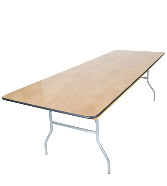 Luan 30"x96" (8 ft) Rectangle Wood Folding Table, Vinyl Edging, Bolt-Thru Top, Locking Steel Frame