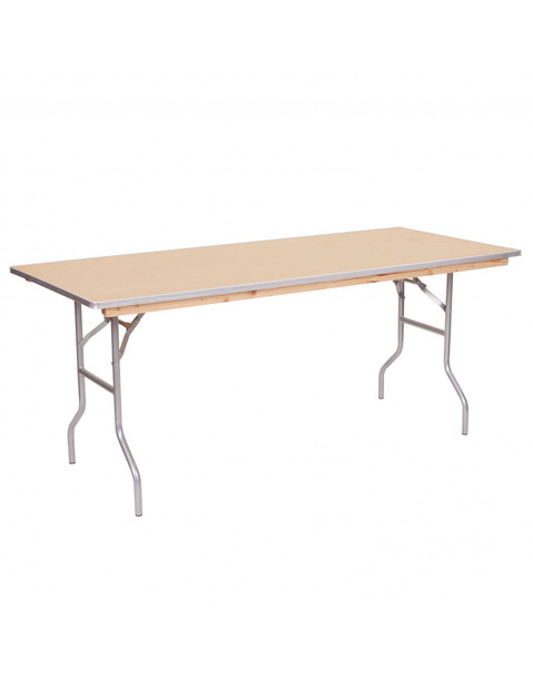 European Birch 30"W x 72"L (6FT) Rectangular Wood Banquet Folding Table With Metal Edge
