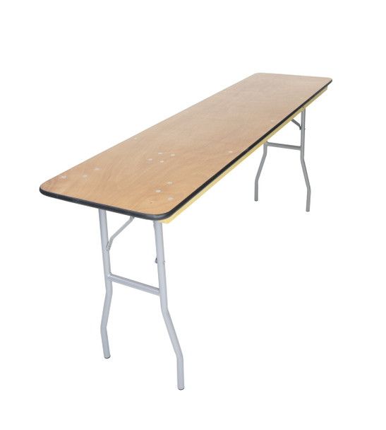 Luan 18"x 96" (8 ft) Seminar Wood Folding Table, Vinyl Edging, Bolt-Thru Top, Locking Steel Frame